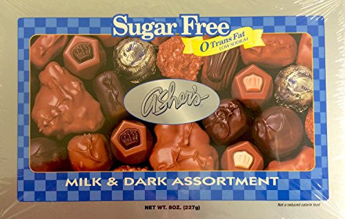 ASHER'S CHOCOLATES, ASHER SUGAR FREE MILK & DARK ASSORTMENT 8OZ BOX