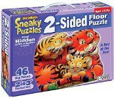 2-Sided Sneaky Floor Puzzle 46pcs 24"X36",  A Day At The Zoo