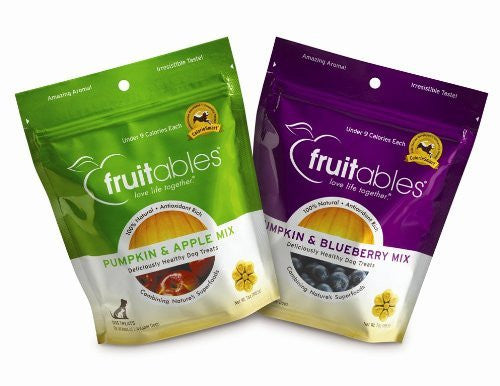 Fruitables Pumpkin & Apple/Pumpkin & Blueberry, Crunchy Baked Dog Treats, Combo Pack, 2 7-ounce Pouches