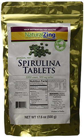 Raw Organic Spirulina 1000 Tablets-500 mg.