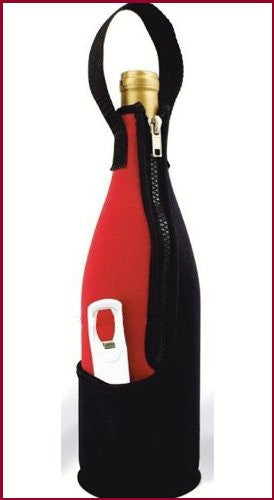 Zip-N-Go Neoprene Wine Bag With Plastic Travelers Corkscrew, Red/Black