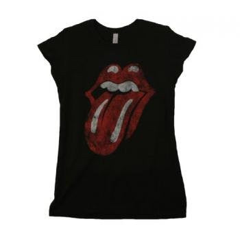 Rolling Stones Distressed Tongue Junior Girlie T-Shirt Size M