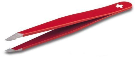 Rubis Swiss Cross Slanted Tweezers - 3-3/4", Red