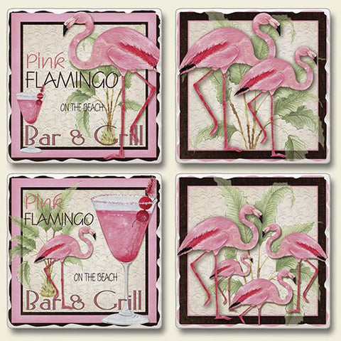 Flamingo Bar And Grill 4 Pack Asst. Coasters, 3.6" Sq. x .3"