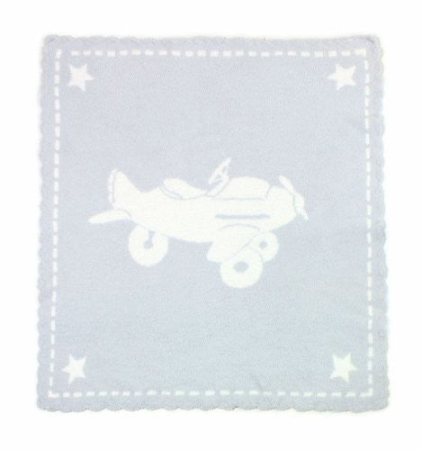 CozyChic Scalloped Receiving Blanket Blue/White Airplane 30x32