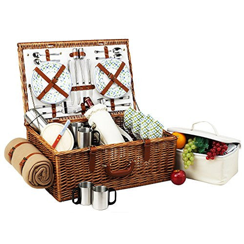 Dorset Picnic Basket 
for Four with Coffee Set and Blanket(Color: Brown)