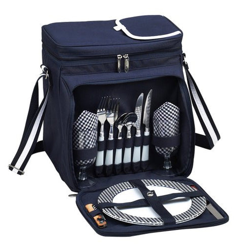 Picnic Basket Backpack Cooler for 2 (Color: Blue)