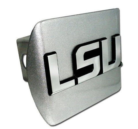 LSU (Block Letters) Brushed Chrome Hitch Cover