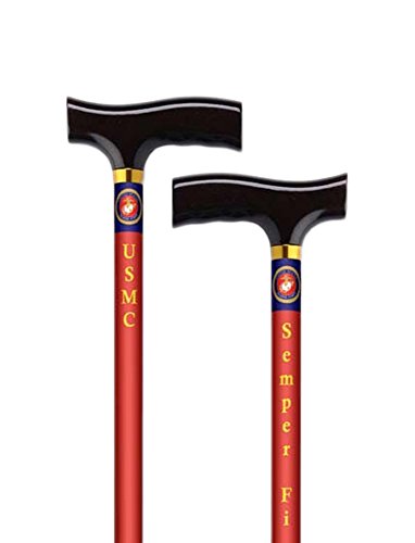 Straight Adjustable Aluminum Cane With Fritz Handle US Marine, Red