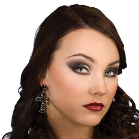 Cross Rhinestone Earrings - Black