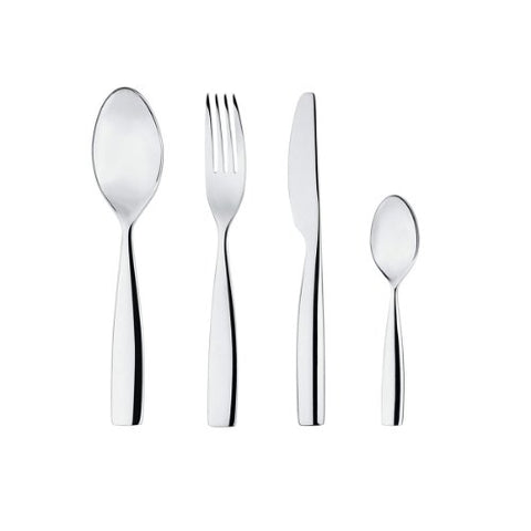 Cutlery/flatware set composed of one table spoon, one table fork, one table knife, one dessert fork, one tea spoon