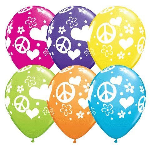 Qualatex 11" Peace Signs Hearts Ltx Asst