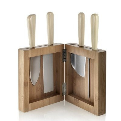 knife block in bamboo wood with book-style opening, 5½″ x 2½″ - h 10¼ in.
