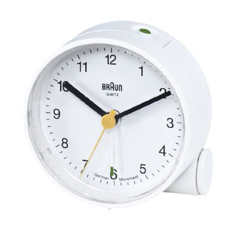 Braun Round Analog Travel Alarm Clock, White