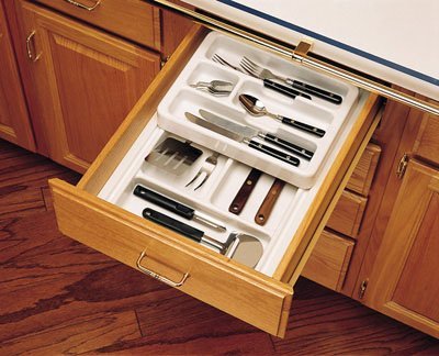 Cutlery Tray with Half Top Rolling Tray, White 11-3/4 to 14-1/2" W x 16-3/4 to 21-1/4" D x 4-1/8" H