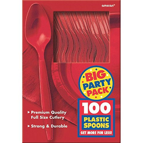 Big Party Pack Premium Plastic Spoons, 100ct, Red