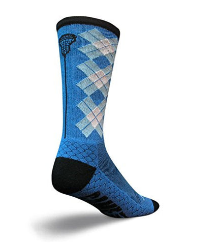 LAX Padded 8” Lacrosse Crew Socks - Check Sticks Blue, Small/Medium