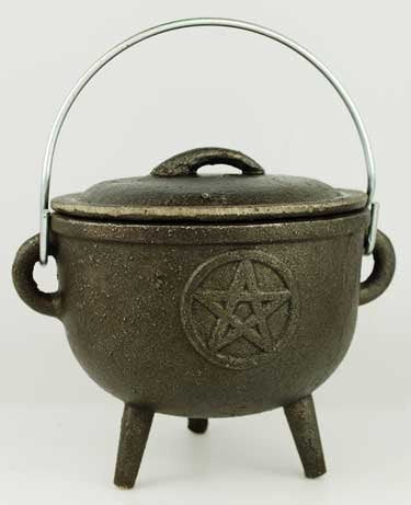 Cast Iron Pentacle Cauldron with Lid - Medium
