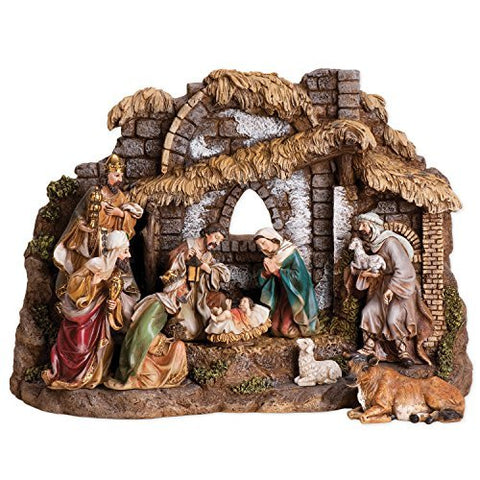 10PC ST 11" NATIVITY W/STABLE 6" SCALE- OX, SHEPHERD, SHEEP