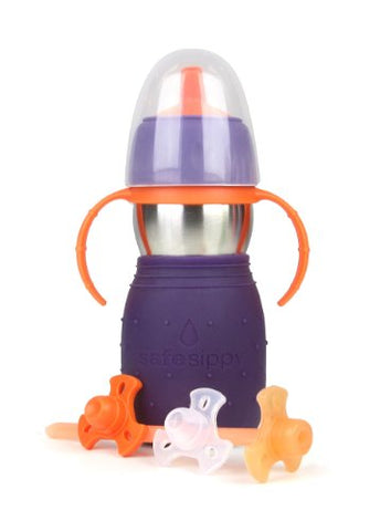 Kid Basix Safe Sippy 2 | Stainless Steel Cup for Babies/Toddlers | Dishwasher Safe | Removable Straw & Handles | 11 Oz. | BPA Free | Purple
