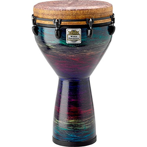 Djembe, Mondo, Infinity, Key-Tuned, 14 in. x 25 in., Skyndeep, Natural, Goat Stripe Brown, Contour Tuning Brackets, Eco-Grain Multicolor Finish