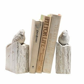 Whitewashed Bird Bookends 7"H 4"W 2.5"D RESIN 6.15lbs