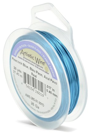 Artistic Wire, 26 Gauge (.41mm), Silver Plated, Peacock Blue, 30 yd (27.4 m)
