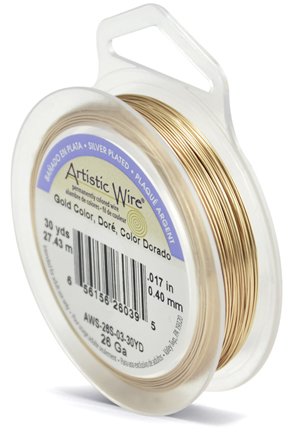 Artistic Wire, 26 Gauge (.41mm), Silver Plated, Gold Color, 30 yd (27.4 m)