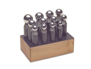 12 PC DAPPING PUNCH SET IN WOOD,1/2" - 1"