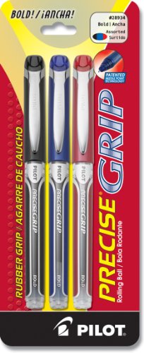 Precise Grip Rolling Ball Pen, Bold - 3 Pack, Assorted Ink