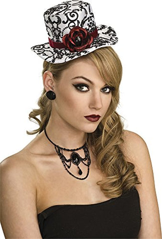Black/White Mini Top Hat W/Rose