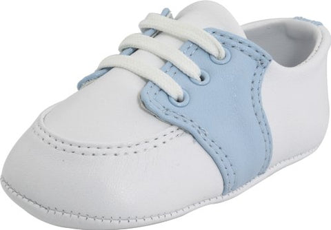 Baby Deer Crawling Stage - White and Lt Blue Leather Saddle Oxford - 0