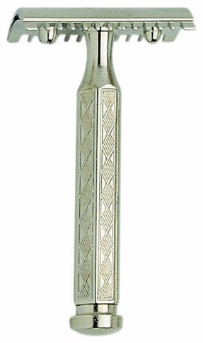 Merkur Safety razors with short handle in cardboard box with 1 sample blade, chrome-plated, open tooth comb