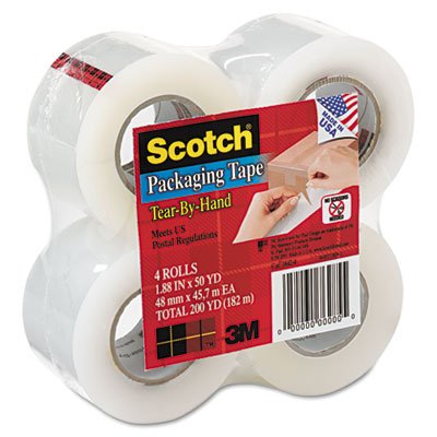 Tear By Hand Mailing Packaging Tape 1.88 in x 50 yds 2/pk