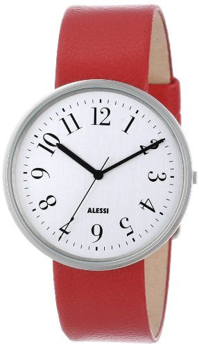 Wrist Watch in Stainless Steel, Mirror Polished with Leather Strap, Red. Large,  1¼ in.