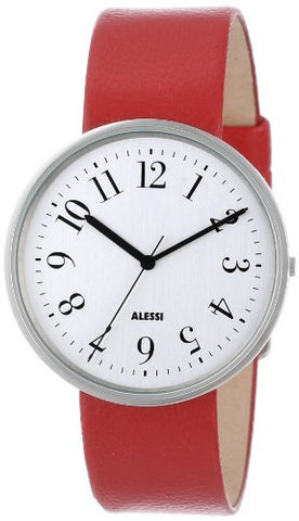 Wrist Watch in Stainless Steel, Mirror Polished with Leather Strap, Red. Large,  1¼ in.