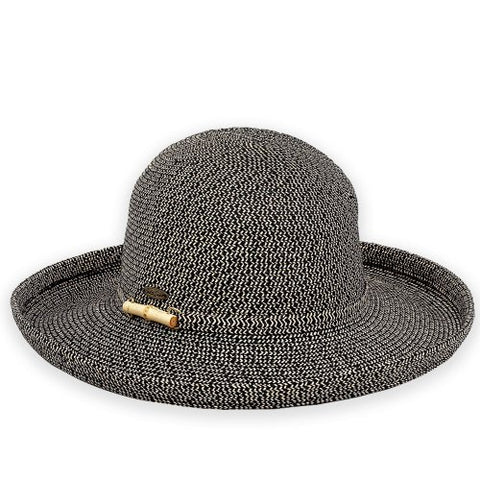Bondi Multi Tone Sewn Paper Braid Hat with Bamboo Trim, 4" Up Brim - Black