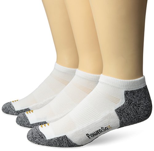 PowerSox Men's Powerlites No Show 3 Pack, White,Medium/5-8.5