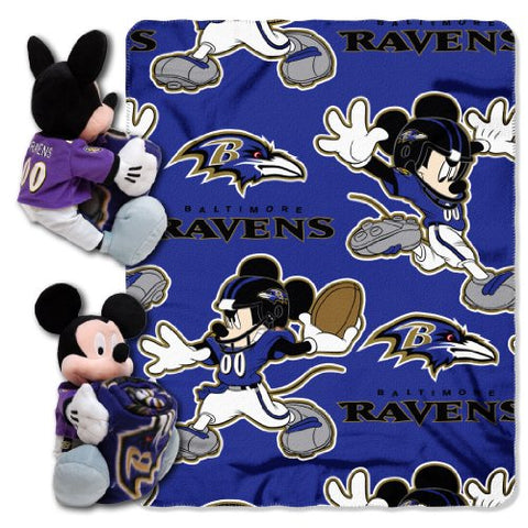 Baltimore Ravens NFL Mickey Hugger 14" and Fleece Throw Set 40” x 50”