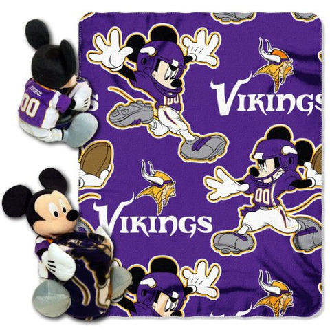 Minnesota Vikings NFL Mickey Hugger 14" and Fleece Throw Set 40” x 50”