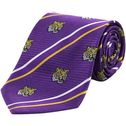 LSU Tigers Tie Cambridge Stripe Woven Silk