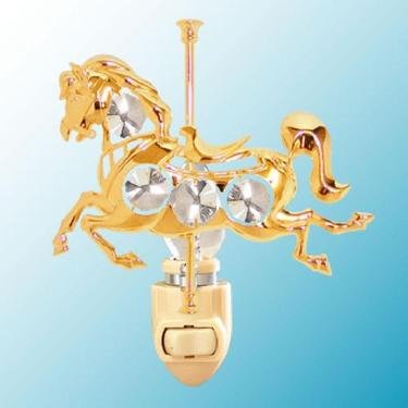 24k Gold Plated Carousel Horse Night Light W/Clear Swarovski Element Crystal