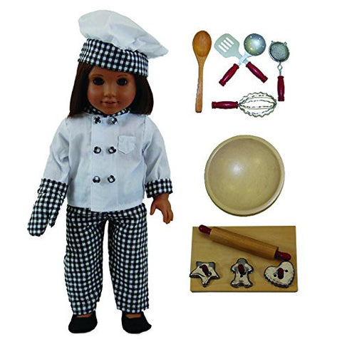 Chef Outfit Doll Clothes & 11 Piece Kitchen Tool Set