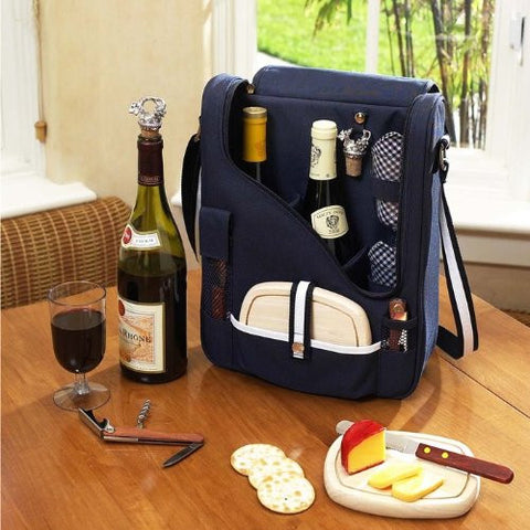 Wine and Cheese Cooler Picnic Backpack (Color: Navy/White)