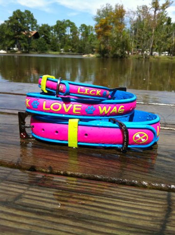 No Bones About It - Lick Love Wag Dog Collars - Pink Limeade, Large