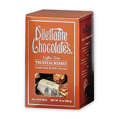 TruffleCremes Coffee Trio in Dark and Milk Chocolate (Mocha, Creamy Latte & Espresso) 10 oz.