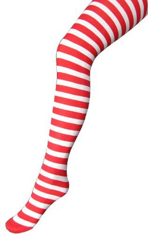 Foot Traffic Adult Red & White Opaque Striped Tights Panty Hose,Regular,Red