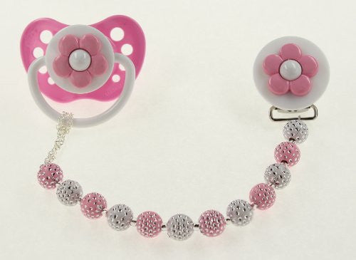Pink Daisy Beaded Pacifier Clip
