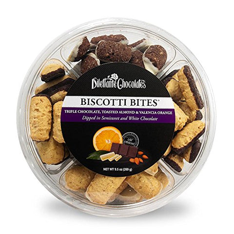 Biscotti Bites Assorted Wheel (Toasted Almond Dipped, Triple Chocolate Dipped & Valencia Orange Dipped) 9.5 oz.