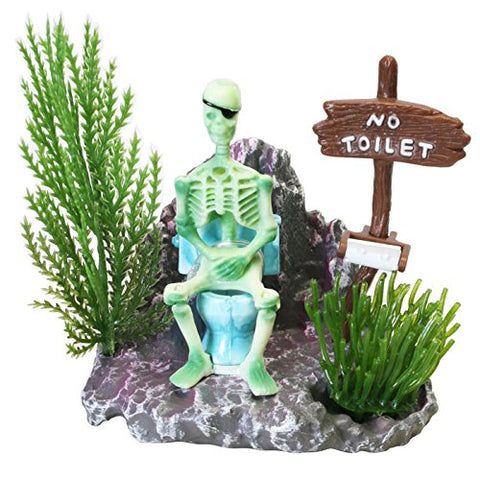 Aquarium Ornament, Skeleton on Toilet